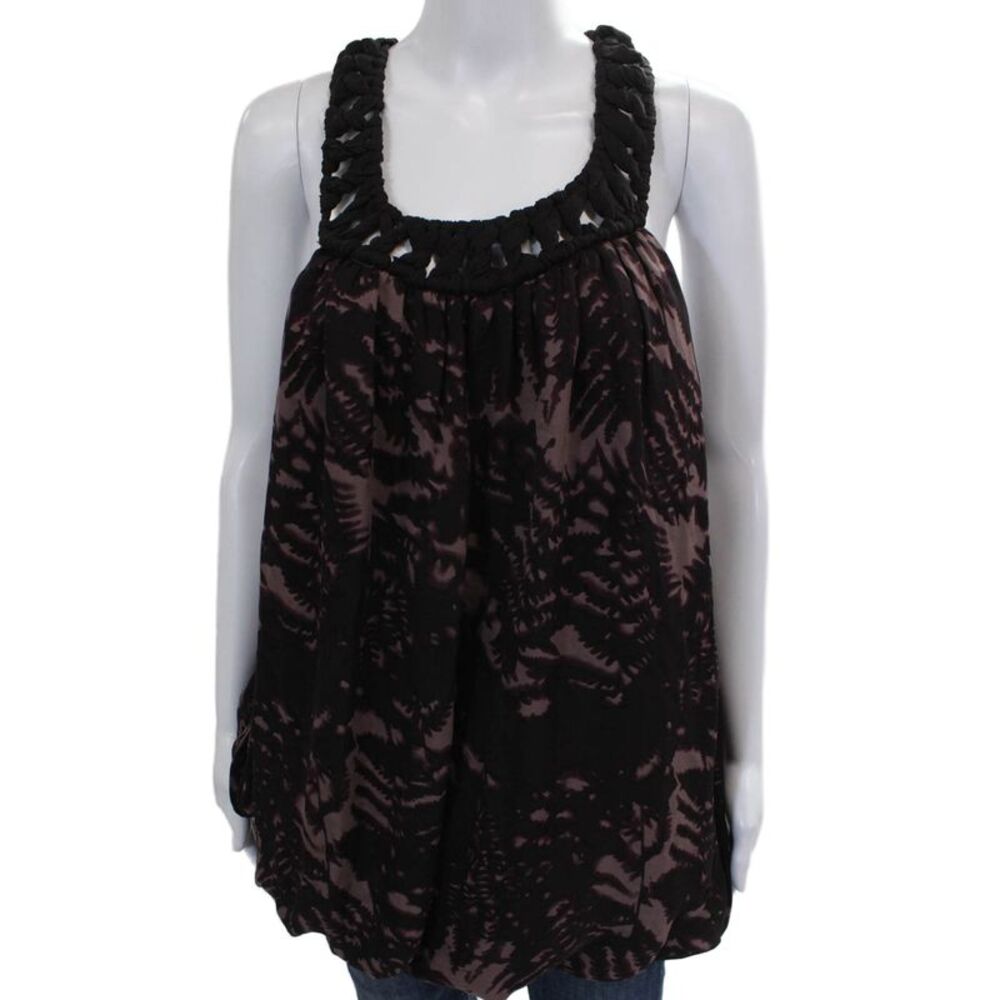 Yaya Aflalo Women Silk Geometric Scoop Neck Sleeveless Tunic Black Size S